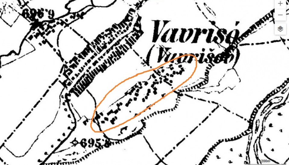 Zobrazenie  hospodárskych objektov na mape 3. vojenského mapovania  (2. ½ 19. stor)