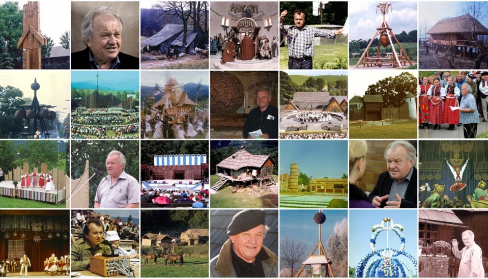 Koláž fotografií diel a portrétov Viliama Grusku, zdroj: https://viliamjangruska.sk/